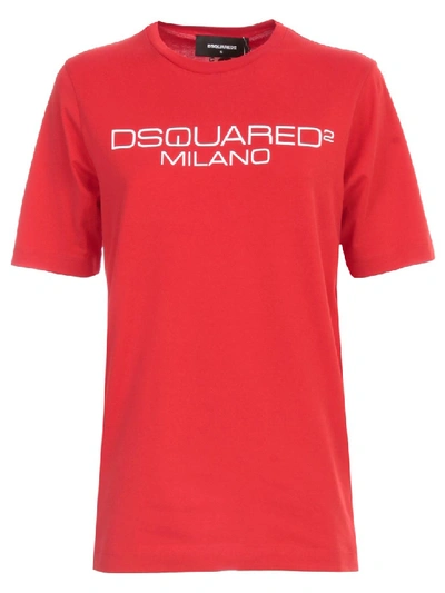 Shop Dsquared2 Printed Cotton T-shirt In Red