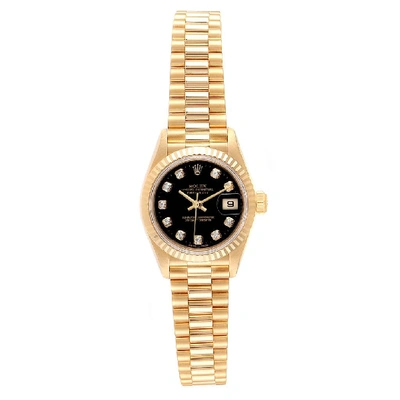 Shop Rolex President Datejust Yellow Gold Black Diamond Dial Ladies Watch 79178 In Not Applicable