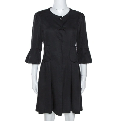 Pre-owned Fendi Black Silk Pleated Coat Dress M