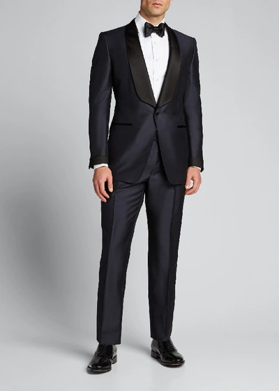Shop Tom Ford O'connor Mohair/silk-blend Shawl-collar Tuxedo, Navy In Blue