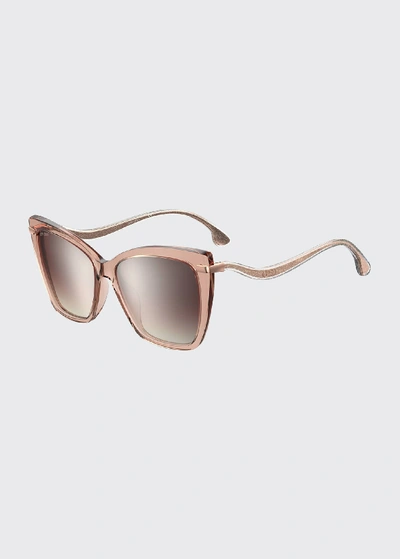 Shop Jimmy Choo Selby Mirrored Butterfly Acetate Sunglasses In Nude