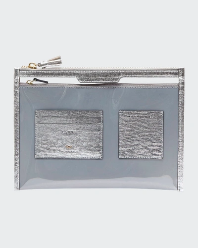 Shop Anya Hindmarch Metallic Safe Deposit Clear Zip Pouch Bag In Silver