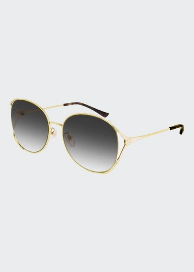 Shop Gucci Round Metal Sunglasses In White/gold