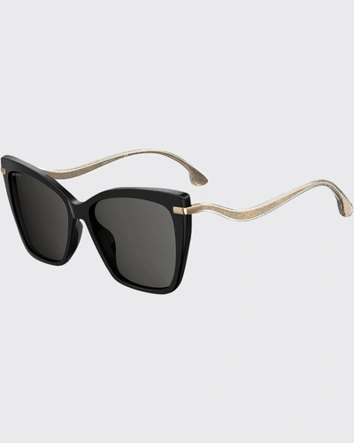 Shop Jimmy Choo Selby Polarized Butterfly Acetate Sunglasses In Black