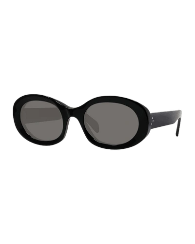 Shop Celine Oval Acetate Sunglasses In Black