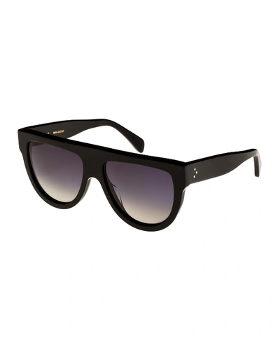 Shop Celine Flattop Gradient Shield Sunglasses, Black Pattern