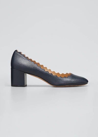 Shop Chloé Scalloped Leather Pumps In Abyss Blue