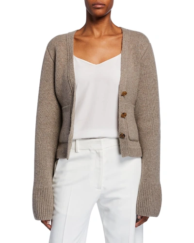 Shop Khaite Scarlet Cashmere Cropped Cardigan In Light Brown