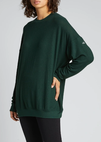 Shop Alo Yoga Soho Crewneck Pullover Sweatshirt In Dove Grey