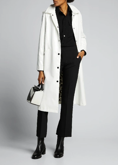 Shop Jane Post Hooded Snap-front Long Rain Slicker Coat In White