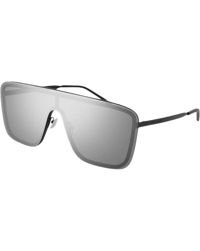 Shop Saint Laurent Unisex Mask Mirrored Shield Metal Sunglasses In Silver/black