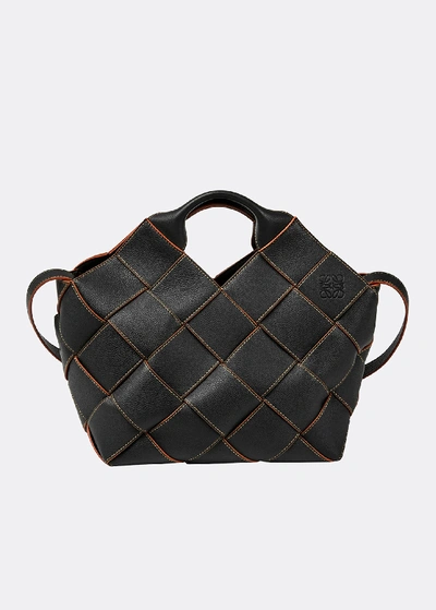 Shop Loewe Woven Leather Basket Bag In Black