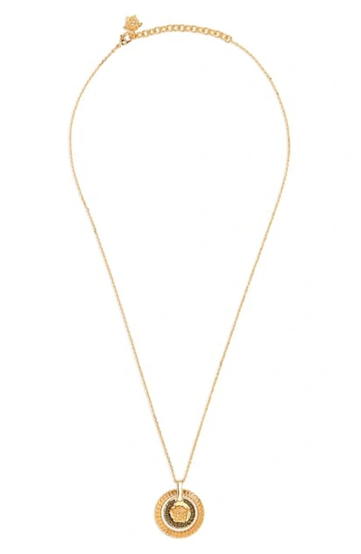 Shop Versace Pendant Necklace In Nero-oro Caldo