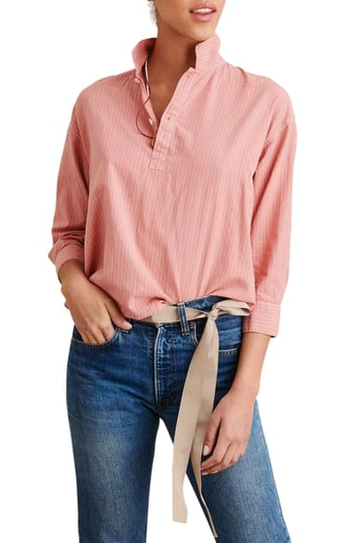 Shop Alex Mill Stripe Popover Crop Shirt In Blue