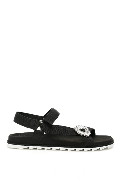 Shop Roger Vivier Trekky Viv Sandals With Strass Buckle In Nero (black)