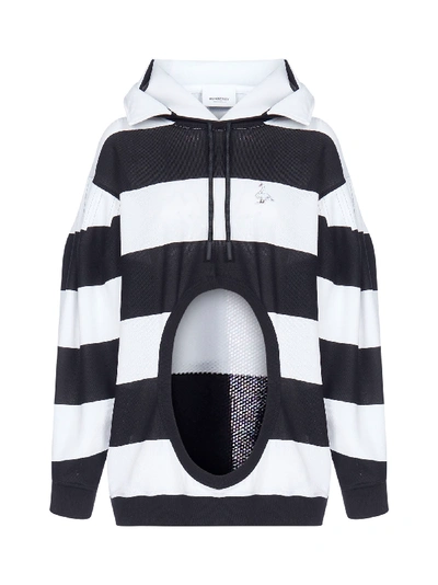 Shop Burberry Swan-patch Cut-out Striped Cotton Hoodie In Black Pattern