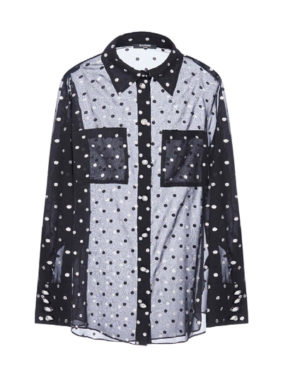 Shop Balmain Polka-dot Georgette Shirt In Noir Argent