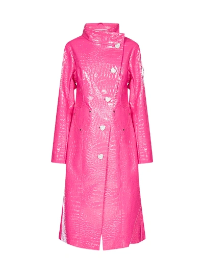 Shop Saks Potts Tejano Crocodile-effect Faux-leather Coat In Pink