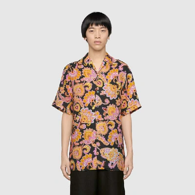 Shop Gucci Paisley Print Linen Bowling Shirt In Pink