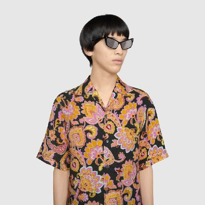 Shop Gucci Paisley Print Linen Bowling Shirt In Pink