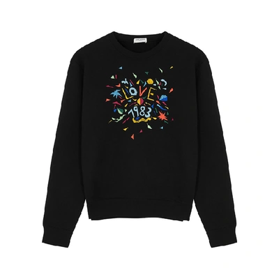 Shop Saint Laurent Black Embroidered Cotton Sweatshirt