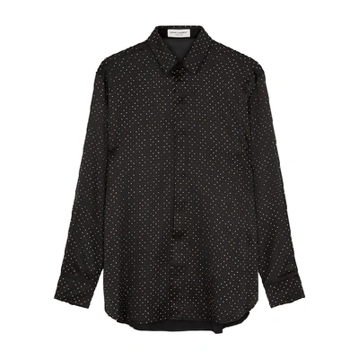 Shop Saint Laurent Black Embellished Silk-satin Shirt