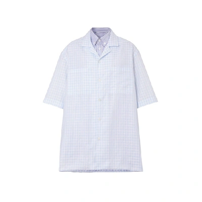 Shop Burberry Striped And Gingham Oversized Double Shirt In Pale Blue