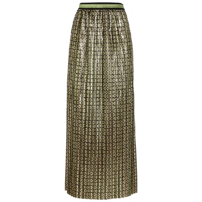 Shop Palones Printed Metallic Plissé Skirt In Green