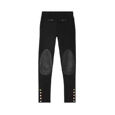 Shop Burberry Lambskin Trim Stretch Cotton Blend Trousers In Black