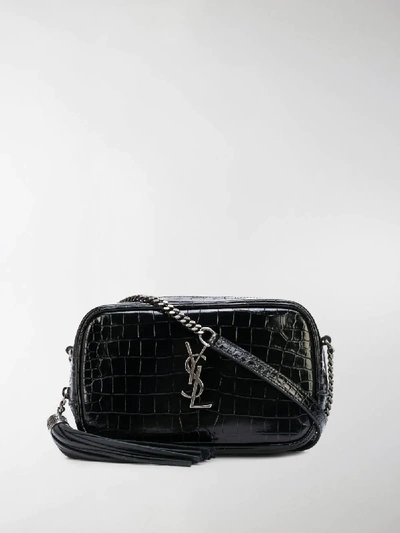 Shop Saint Laurent Crocodile Effect Mini Lou Crossbody Bag In Black