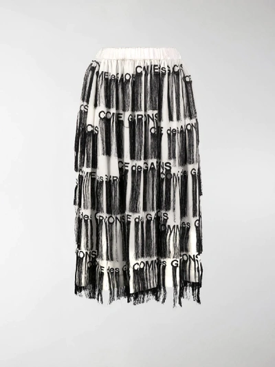 Shop Comme Des Garçons Fringed Logo-print Skirt In White