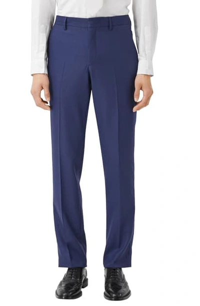 Shop Burberry Classic Fit Wool Dress Pants In Bright Navy Pattern