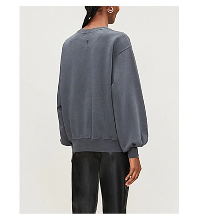 Shop Anine Bing Esme Logo-embroidered Cotton-jersey Jumper In Washed+indigo