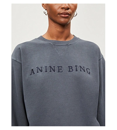 Shop Anine Bing Esme Logo-embroidered Cotton-jersey Jumper In Washed+indigo