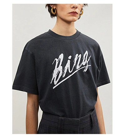 Shop Anine Bing Lili Logo-print Cotton-jersey T-shirt In Vintage Black