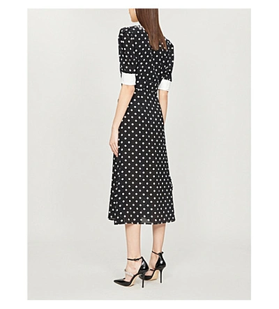 Shop Alessandra Rich Fringed Polka-dot Silk Crepe-de-chine Midi Dress In Black