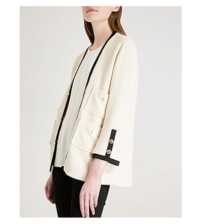 Shop Maje Vega Cotton Tweed Blazer In Ecru