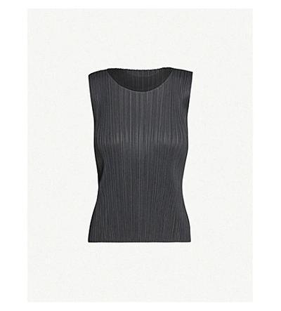 Shop Issey Miyake Basics Sleeveless Woven Pleated Top In Black