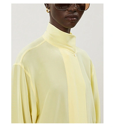 Shop Victoria Beckham Tied-neck Silk-crepe Blouse In Lemon