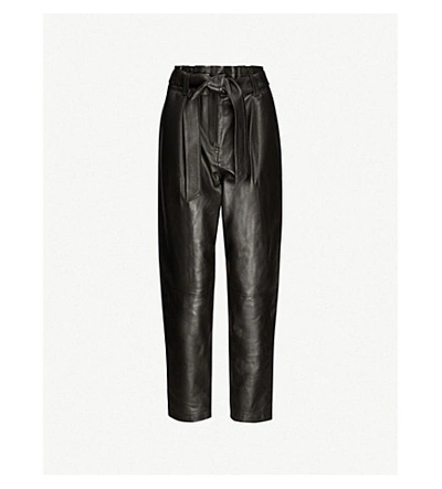Shop Anine Bing Inez High-rise Leather Trousers In Black