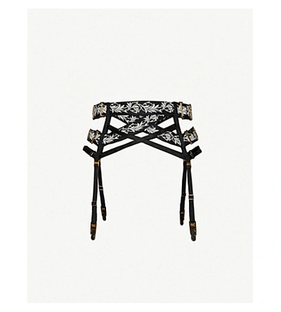 Shop Bordelle Kew Floral-embroidered High-rise Suspenders In Black