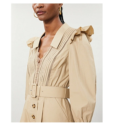 Shop Self-portrait Lace-trim Cotton-poplin Playsuit In Light+beige