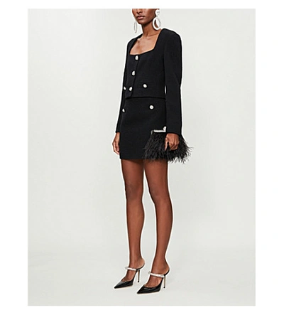 Shop Alessandra Rich Cropped Wool-blend Tweed Jacket In Black