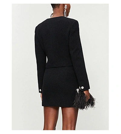Shop Alessandra Rich Cropped Wool-blend Tweed Jacket In Black