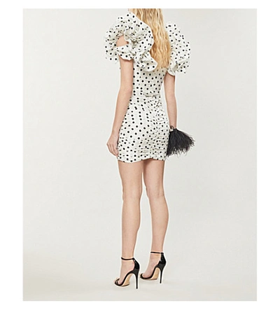 Shop Alessandra Rich Ruffled Embellished Polka-dot Silk Mini Dress In White