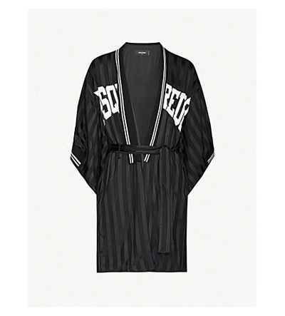 Shop Dsquared2 Logo-print Silk-blend Satin Robe In Black