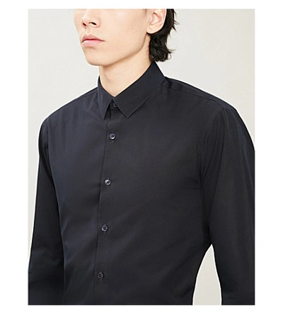 Shop Sandro Classic-fit Cotton-poplin Shirt In Navy Blue