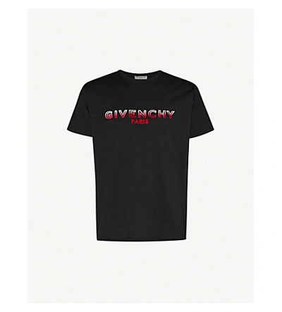Shop Givenchy Flocked-logo Cotton-jersey T-shirt In Black