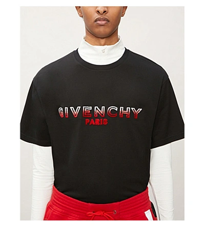 Shop Givenchy Flocked-logo Cotton-jersey T-shirt In Black