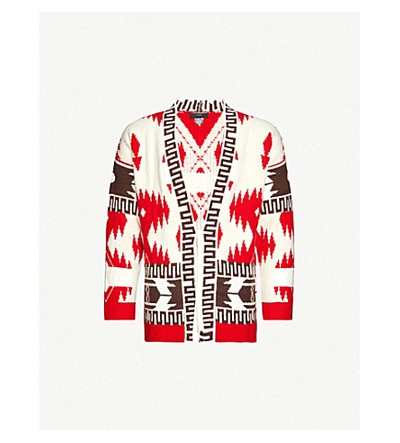 Shop Alanui Icon Lapponia Geometric-patterned Cotton-knit Cardigan In Lapponia White Multi